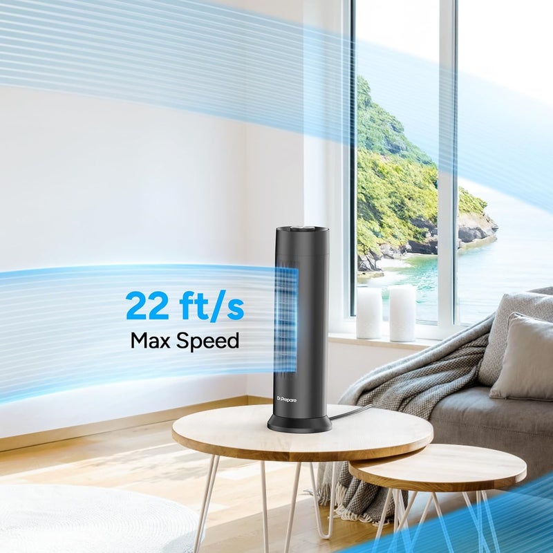 Dr. Prepare Tower Fan, 28 dB Quiet Desk Fan, 3‑Speeds, 80° Oscillation, Detachable Washable Bladeless Design, 16 Inch Portable Table Fan for Room, Home, Office,Black - Image 4